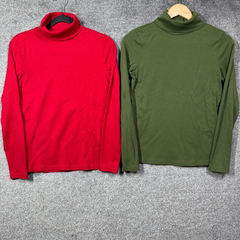 St Johns Bay Womens Essential Turtleneck Long Sleeve Top 2 Pack Red Green S